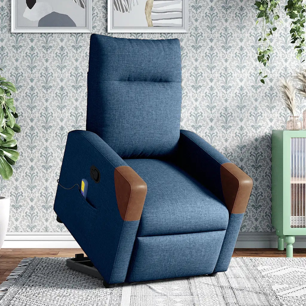 Poltrona Alzapersona Massaggiante | Sedia Relax Reclinabile Blu in Tessuto