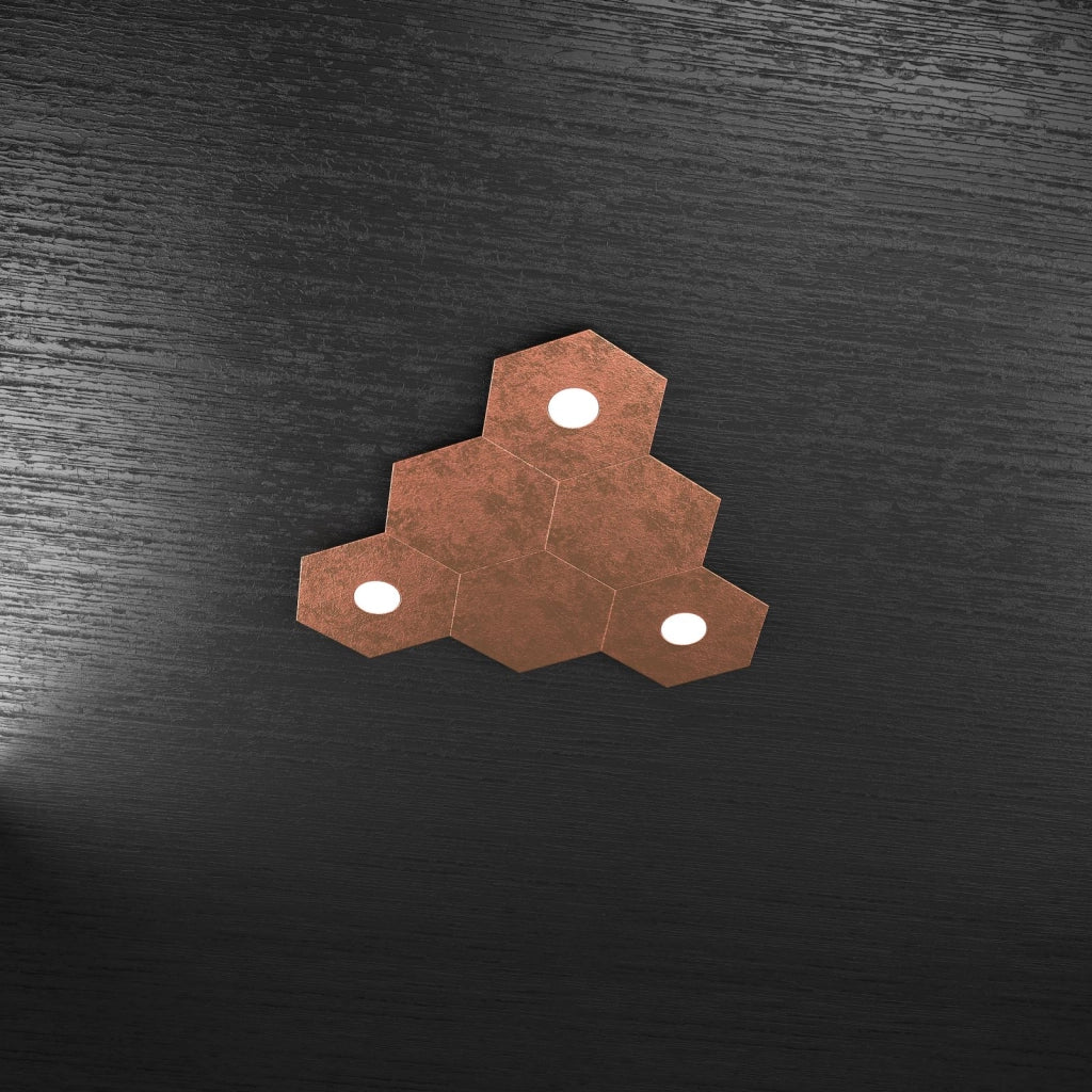 HEXAGON APPLIQUE-PLAFONIERA 3 LUCI + 3 DECORATIVO FOGLIA RAME 1142-3L3D-FR