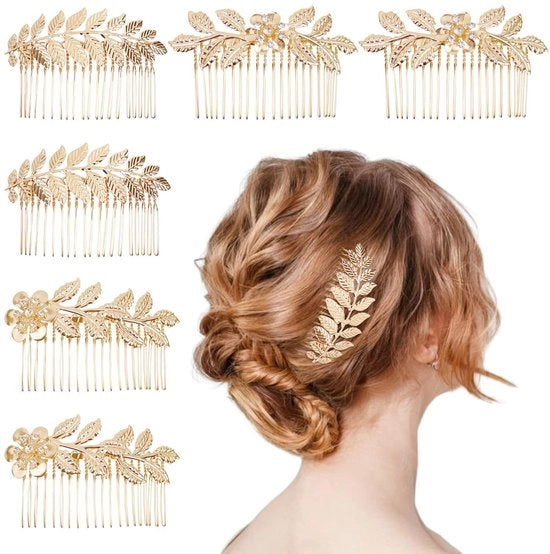 6 pezzi di strass foglie pettinatrice per capelli – con denti, accessori di matrimonio per la testa – adatto per donne, sposa e damigelle