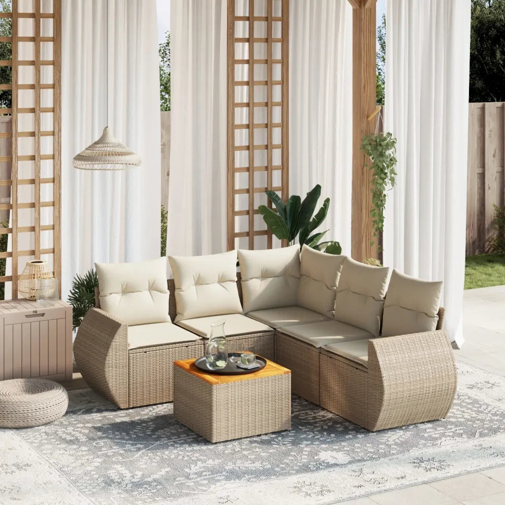Set Divano da Giardino 6 pz con Cuscini Beige in Polyrattancod mxl 87987