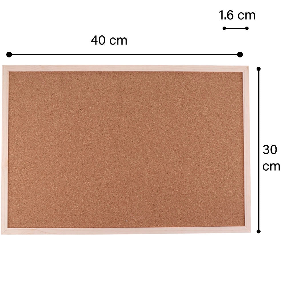Bacheca Rettangolare 40x30x1,6 cm con Cornice in Legno da Parete in Sughero