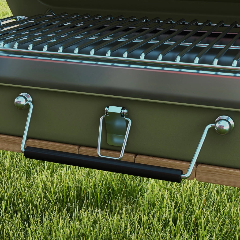 Barbecue a carbone da tavolo con vassoio per il carbone, griglia e maniglia per picnic e uso in giardino, acciaio inossidabile, verde