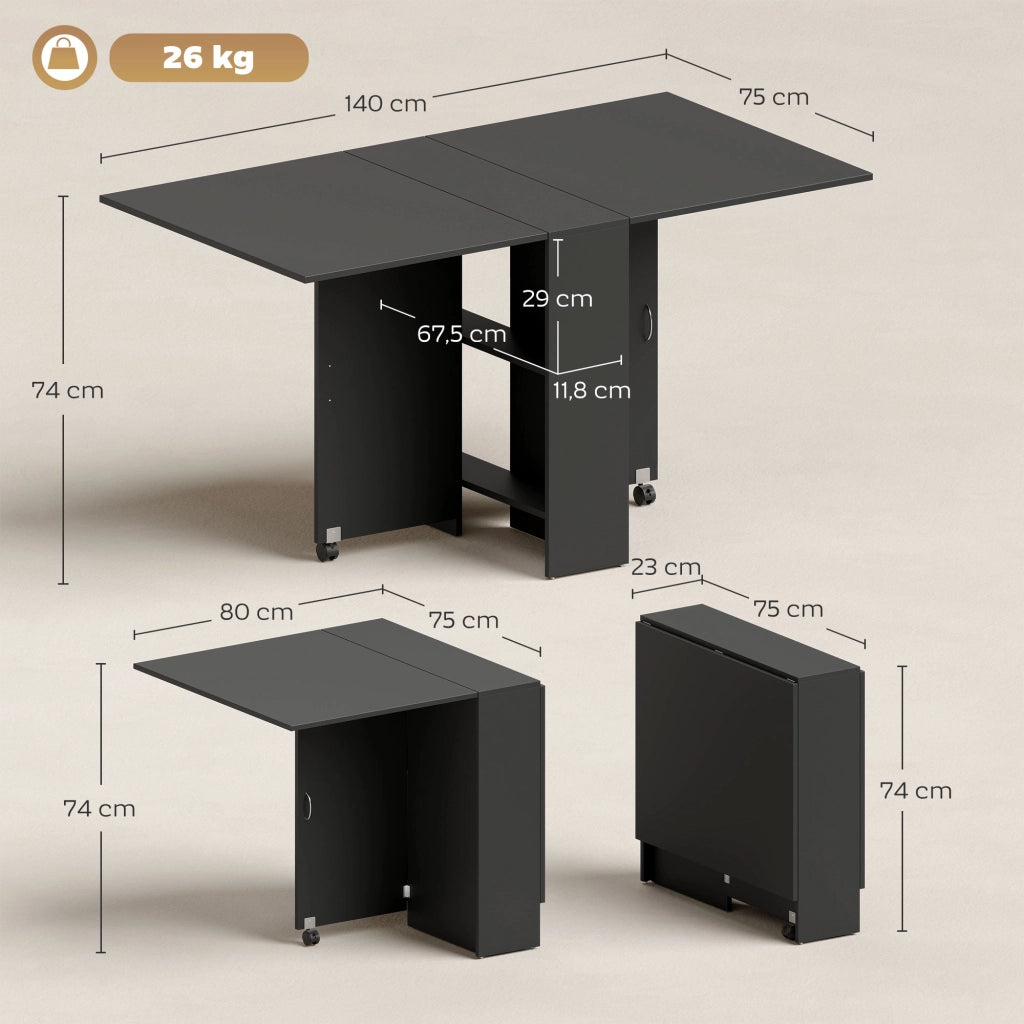 Tavolo pieghevole da pranzo ¨C zephmum ¨C nero 75x140x74 cm