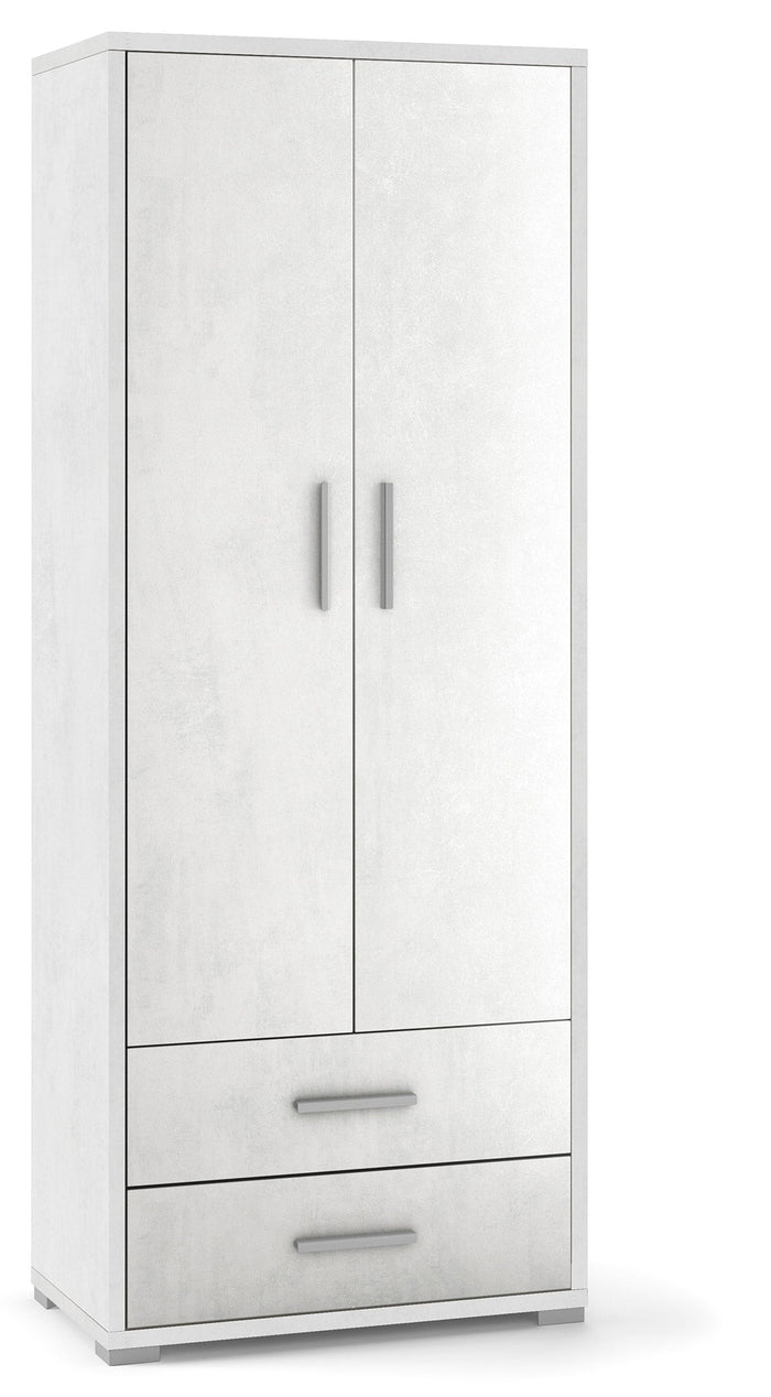 Armadio 2 Ante 2 Cassetti 71x182x41 cm Ossido Bianco