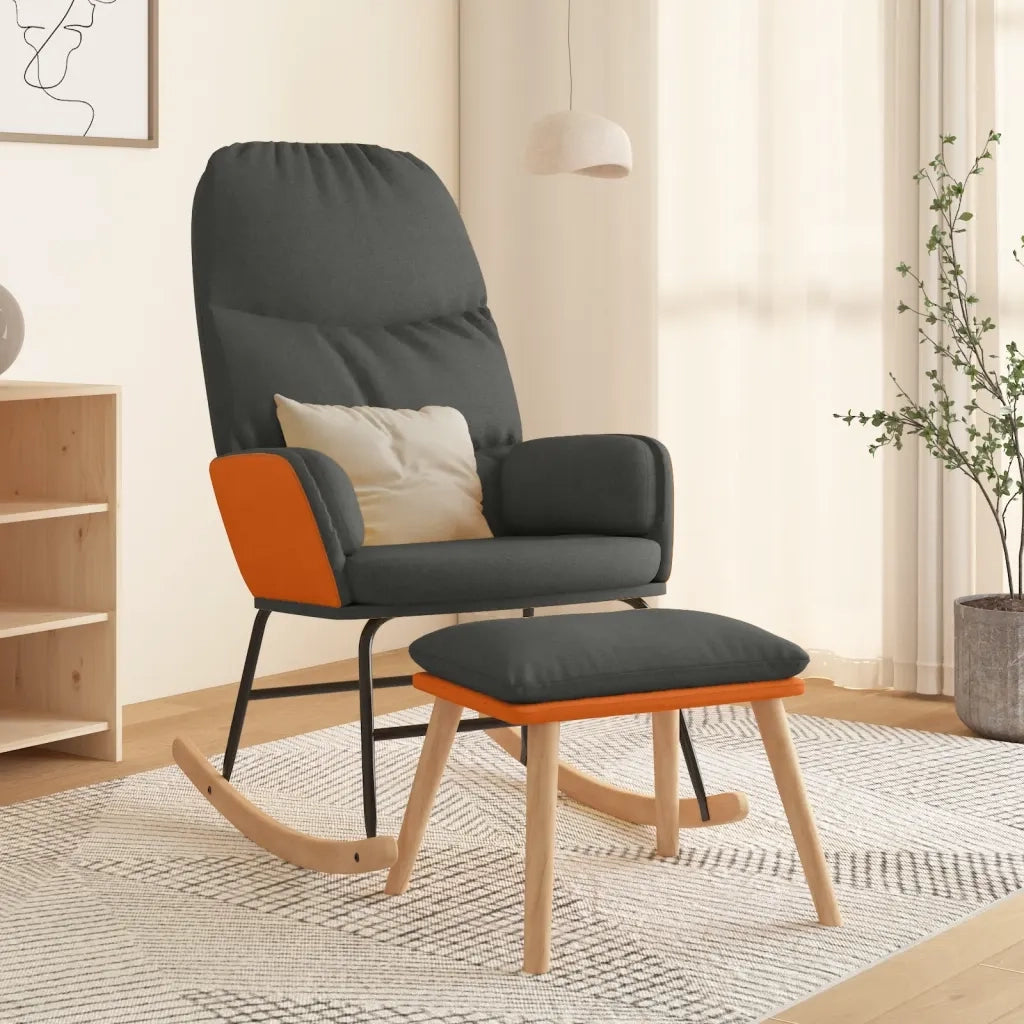 Poltrona a Dondolo con Poggiapiedi Grigio Scuro in Tessuto cod mxl 50169