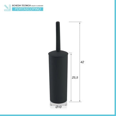 Scopino wc da appoggio nero in plastica con portascopino