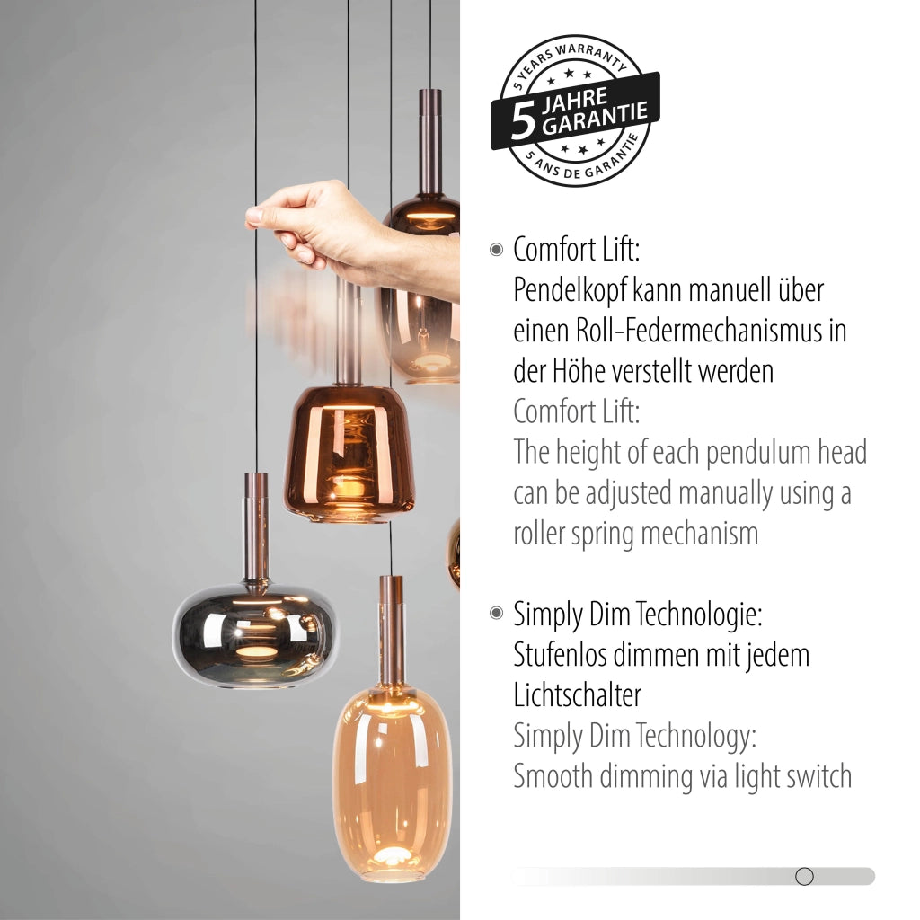 Lampadario rotondo Art Déco 5 luci LED Paul Neuhaus