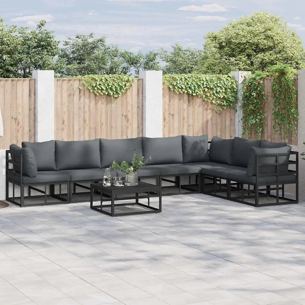 vidaXL Set Divano da Giardino con cuscino 8 pcs Nero Alluminio
