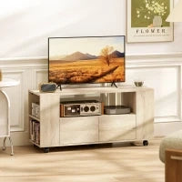Mobile Porta TV da 42" con Ruote Girevoli e Freno, Ripiani Regolabili e Cassetti, 102x34.5x48.5 cm, Legno