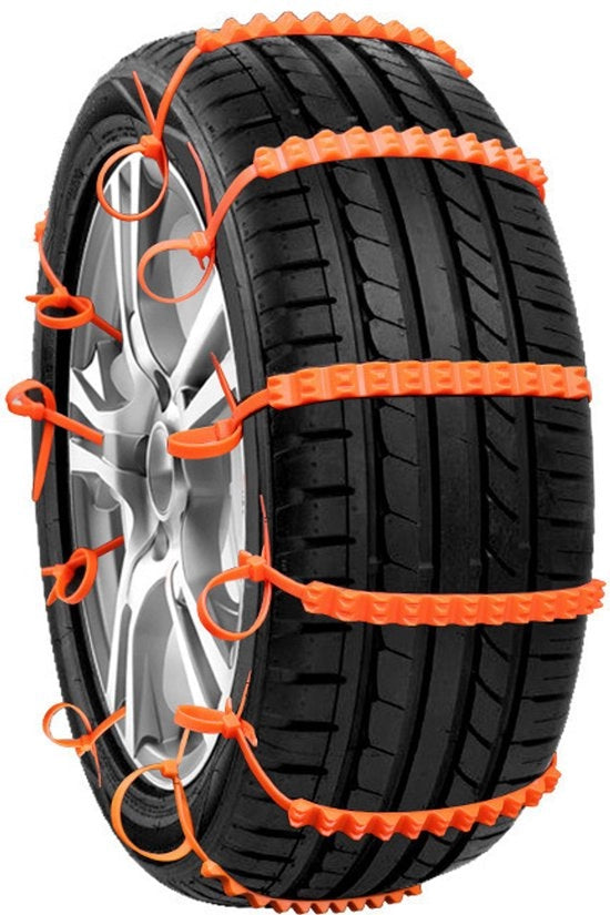 Catenelle antislittamento - Catenelle di emergenza - Guida sicura in inverno - Flessibili in nylon - Universali 6,5-10,5 pollici - Arancione