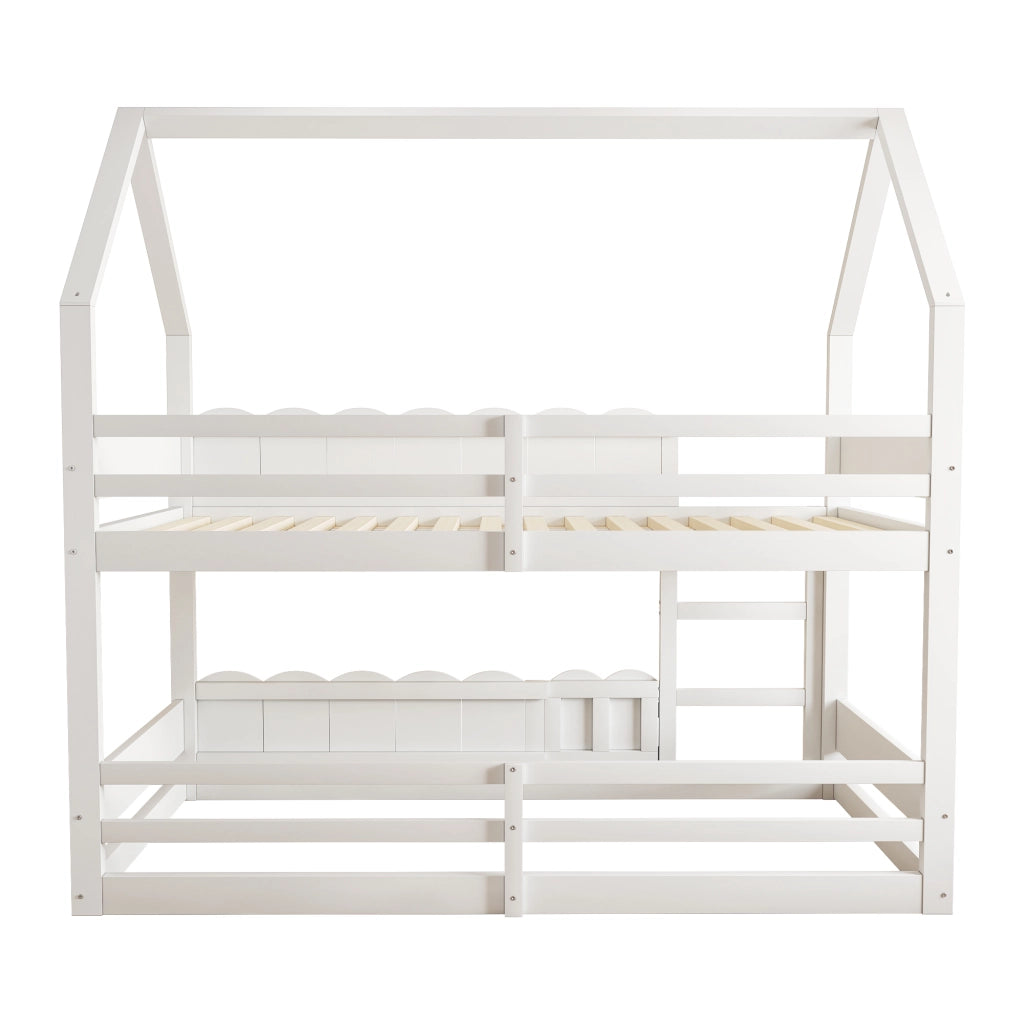 LETTO a castello a forma di casa 90x200 cm in legno bianco