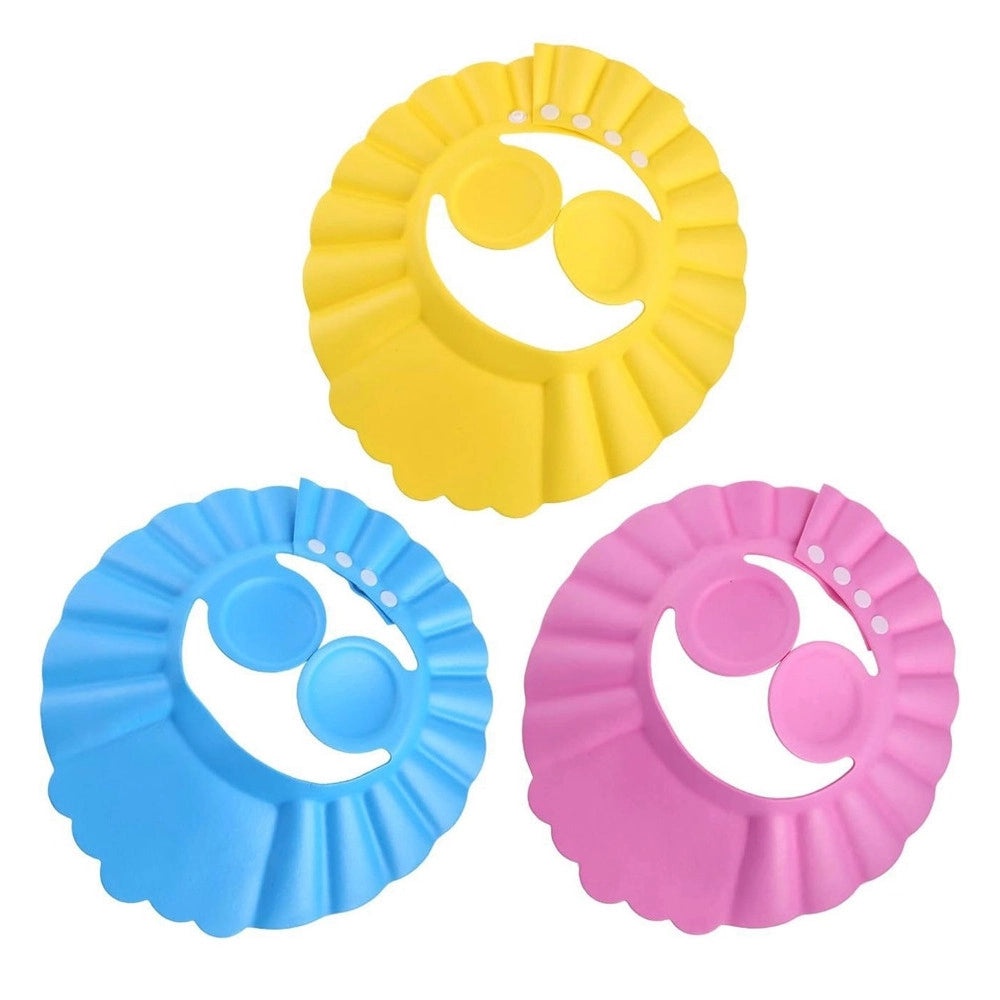 Trade Shop - Cappello Doccia Per Bambini 3 Pz Cuffia Da Bagno Per Testa Bambino Regolabile Visiera -