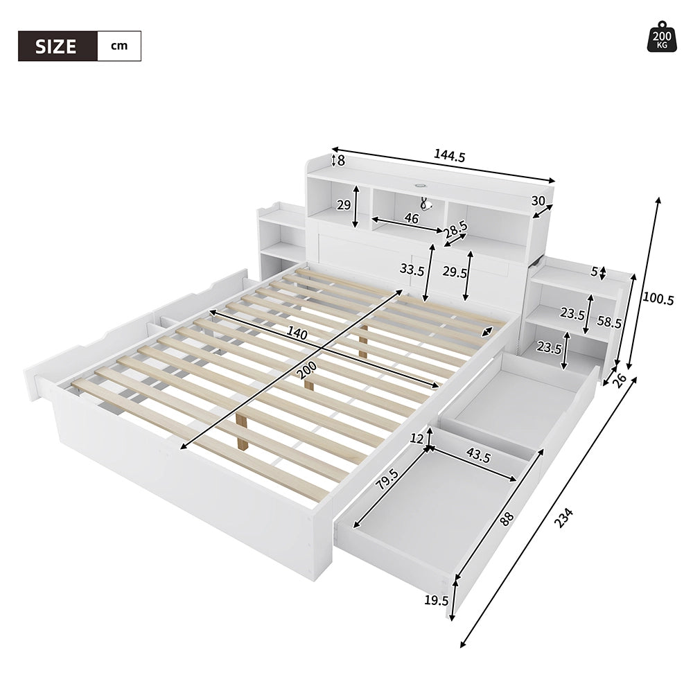 Letto matrimoniale - Xylo - 140x200 cm USB wireless bianco