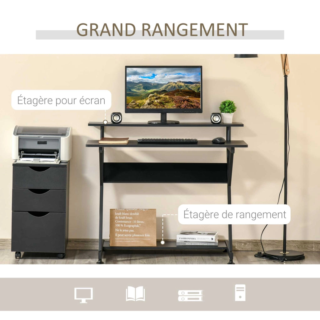 Scrivania Gaming 100 cm con Supporto Monitor ¨C zephmum ¨C Legno e Metallo Nero