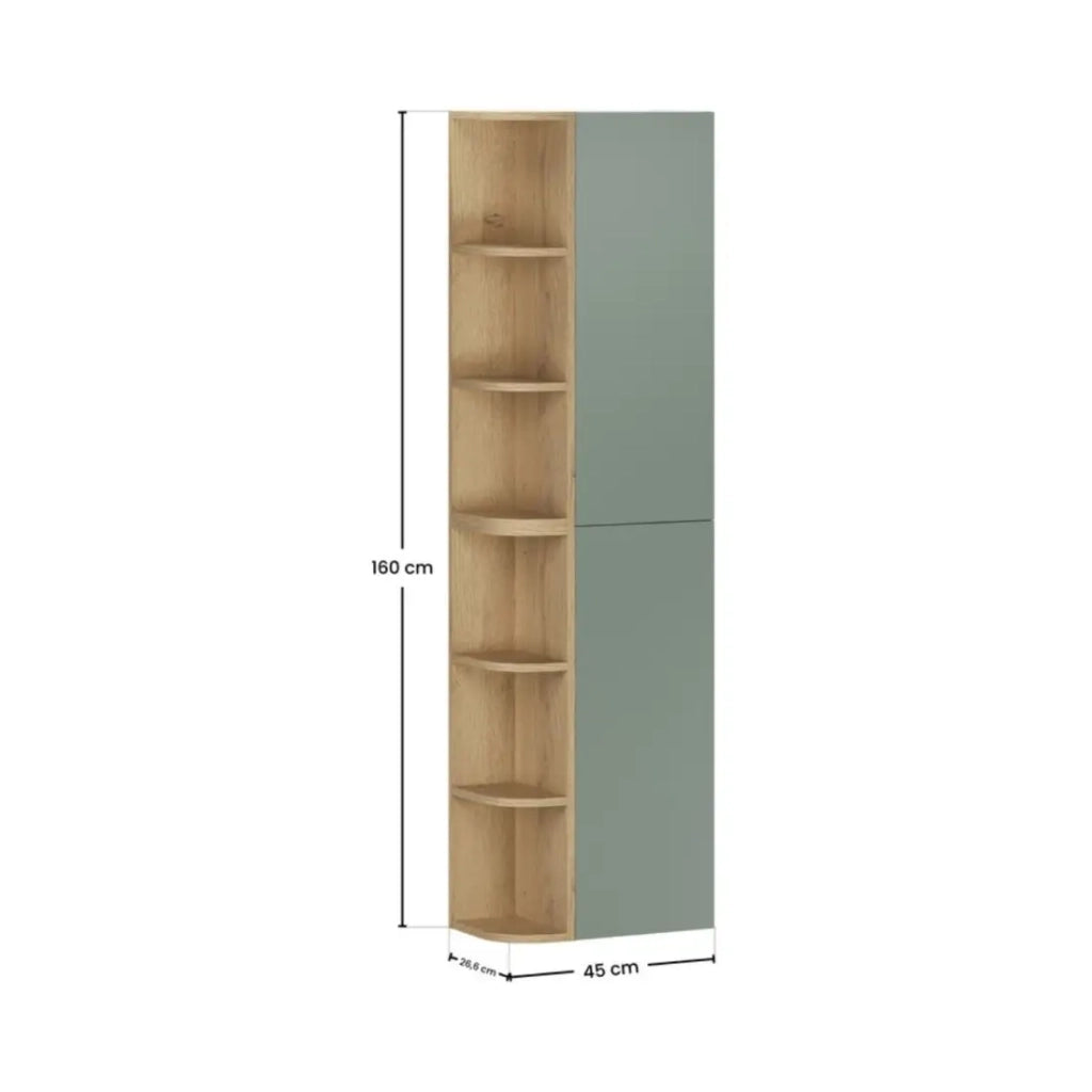 Mobili componibili OSTER 45cm – mobili sospesi verde salvia 1 porta e 6 nicchie arrotondate in rovere chiaro