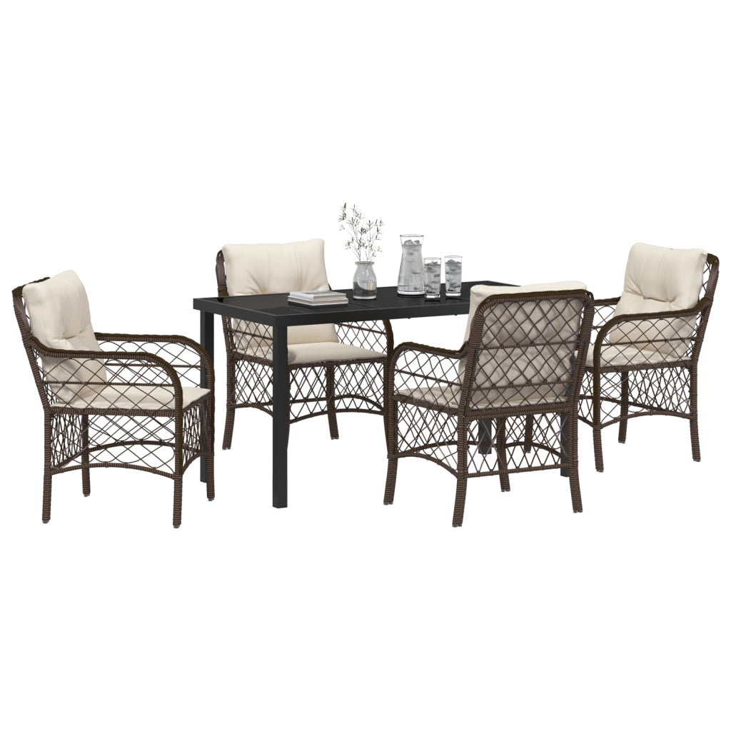 Set da Pranzo da Giardino 5 Pezzi con Cuscini in Polyrattan Marrone
