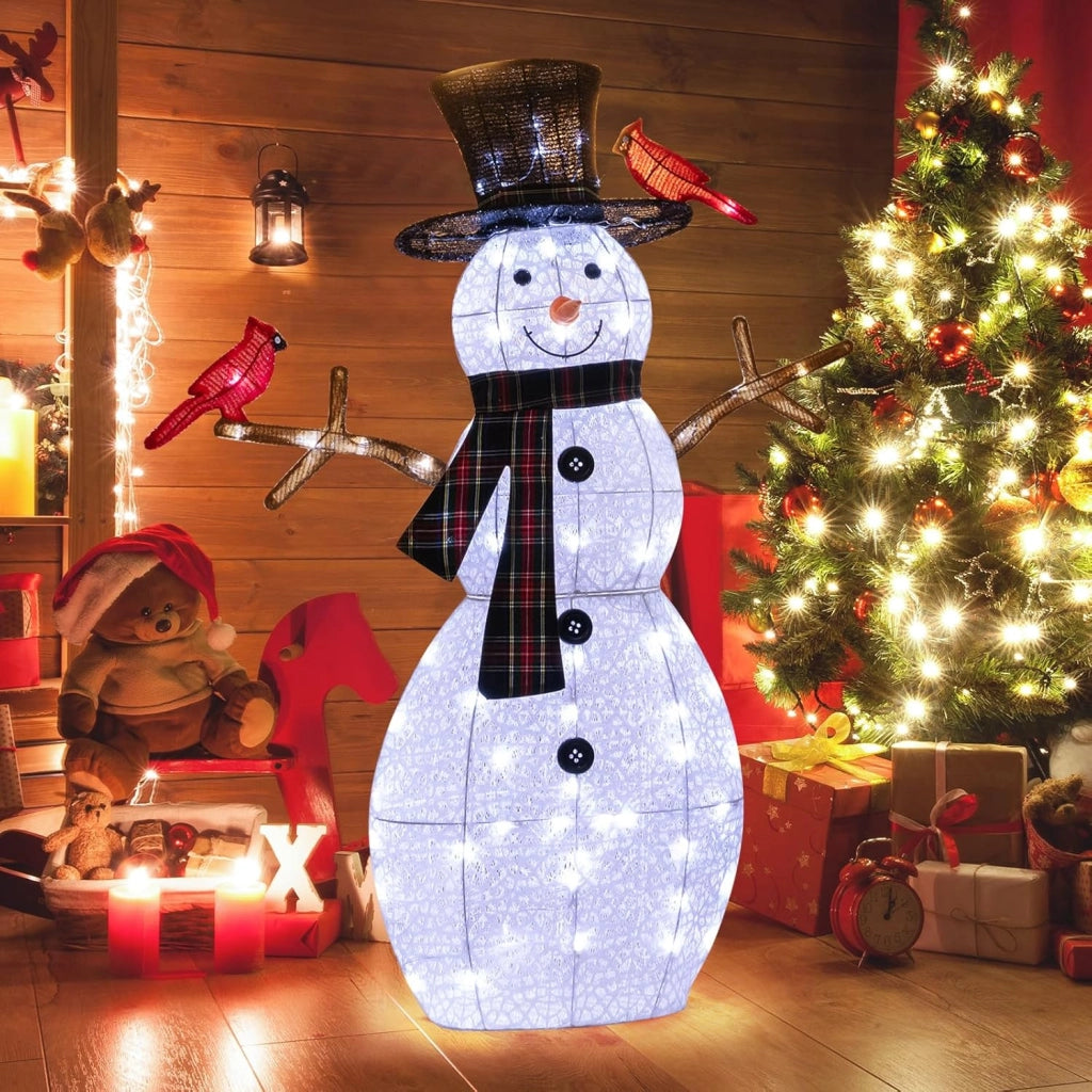 Pupazzo di Neve con luce a LED, Decorazione Natalizia con Luce Incorporata, Pupazzo di Neve e Uccello Rosso, per Giardino Cortile, 127 cm