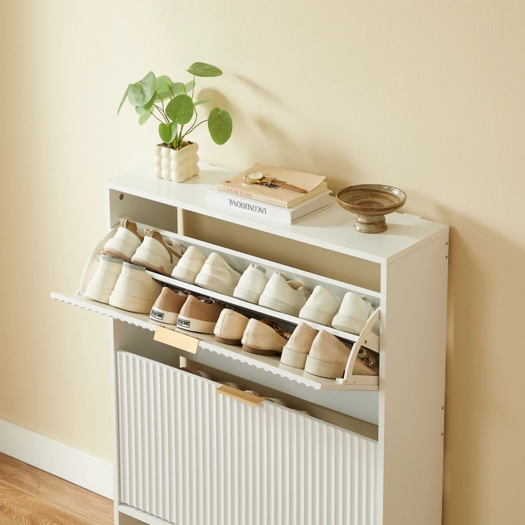 Scarpiera salvaspazio 80 x 24 x 102 cm in bianco con ripiani regolabili e sistema antiribaltamento