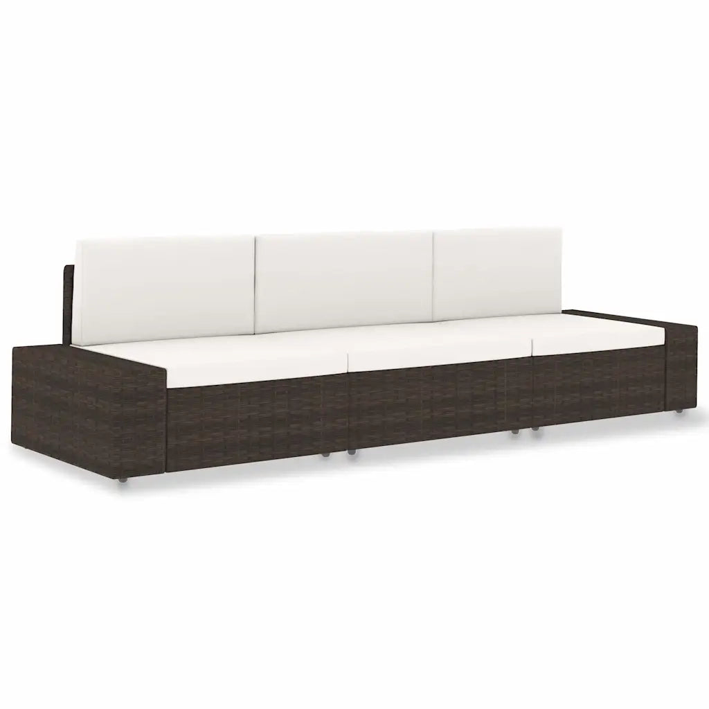 Divano Modulare a 3 Posti in Polyrattan Marrone 49516
