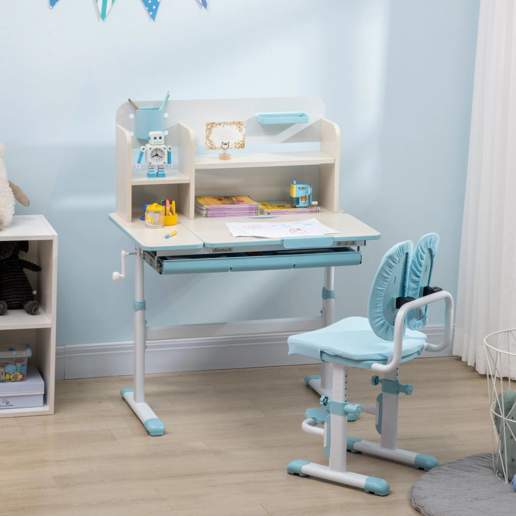 Scrivania Regolabile per Bambini con Sedia ¨C zephmum ¨C Azzurro, Legno e Metallo, 90x50x75 cm