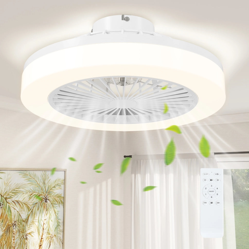 Ventilatore a Soffitto con Luce LED Regolabile e 6 Velocit¨¤, in Plastica e Acrilico, ?46x16 cm, Bianco