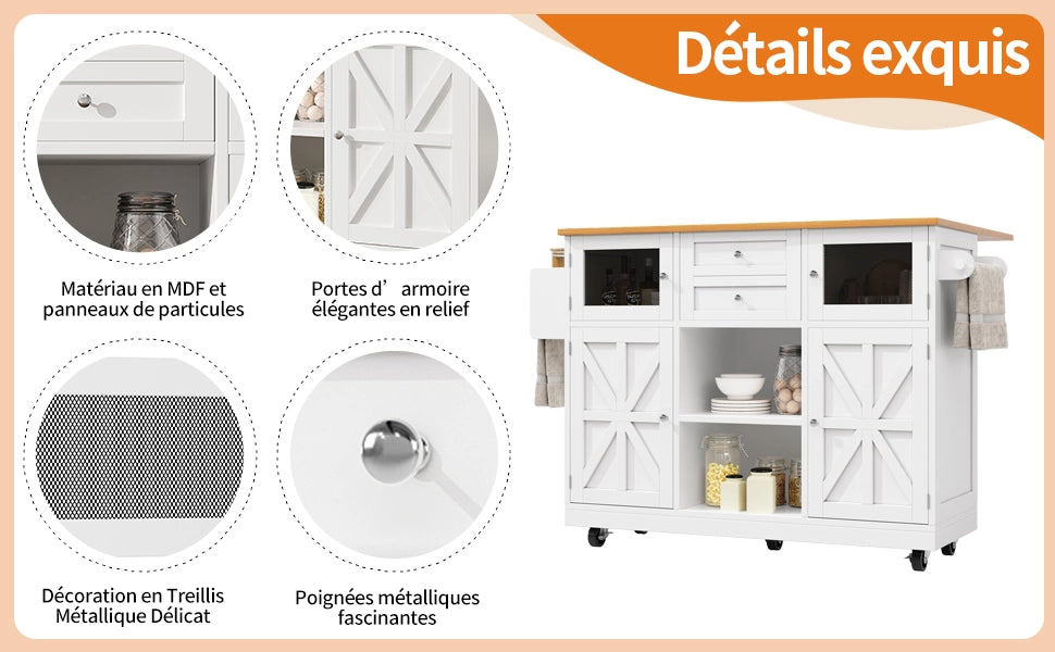 Buffet da Cucina con Ruote e Piano di Lavoro ¨C MINIMAL ¨C Bianco, Legno, con Ante 3D e Ripiani Regolabili