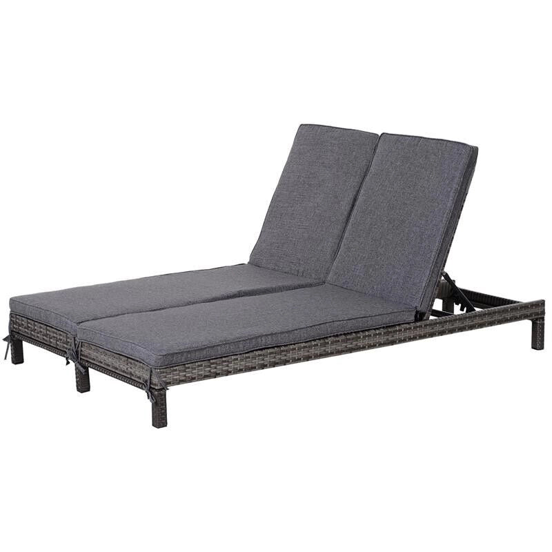LETTINO PRENDISOLE A 2 POSTI E RATTAN CON MATERASSINO 195 X 120 X 28 CM GRIGIO