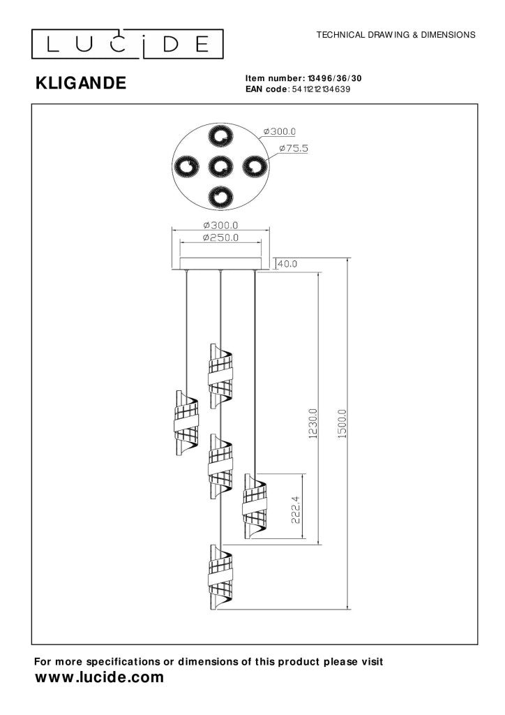 Lampada a sospensione Lucide Kligande LED 7W nera Ø30