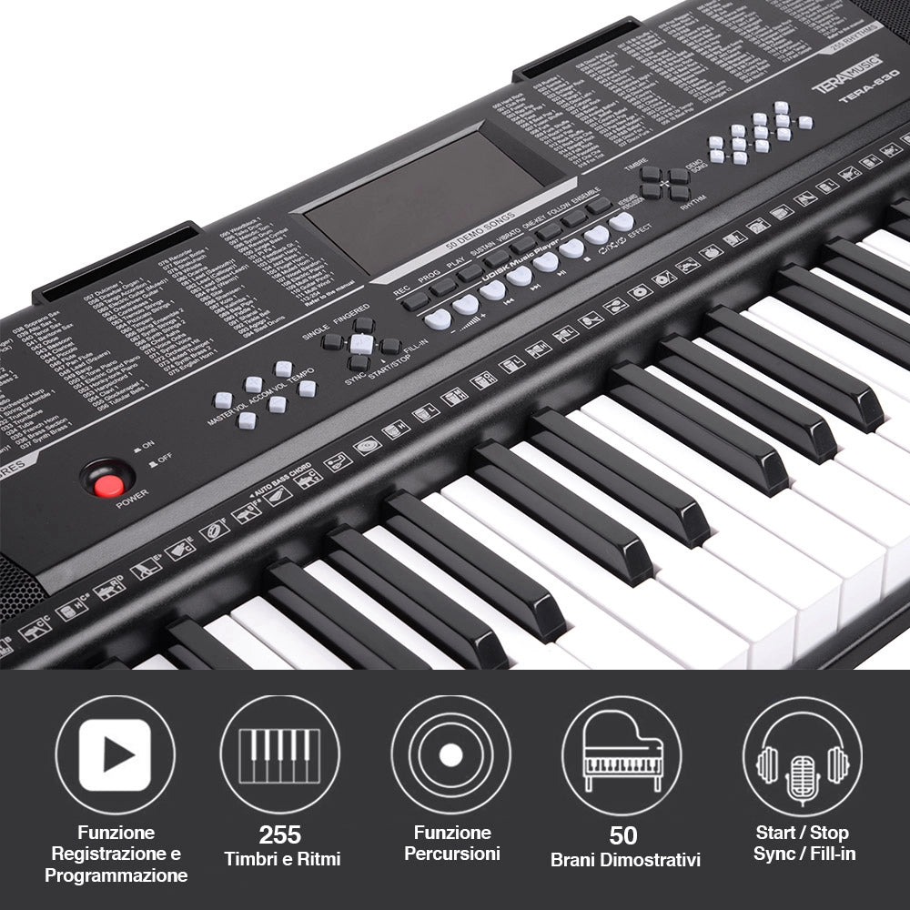 Tastiera Musicale Pianola Elettronica 61 Tasti Pianoforte Multifunzione USB AUX