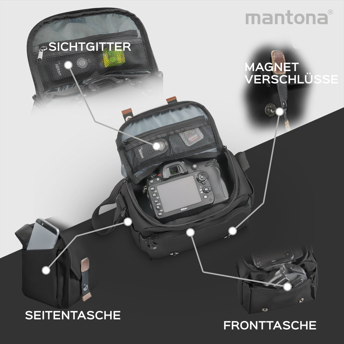 Mantona borsa fotografica Milano piccolo nero