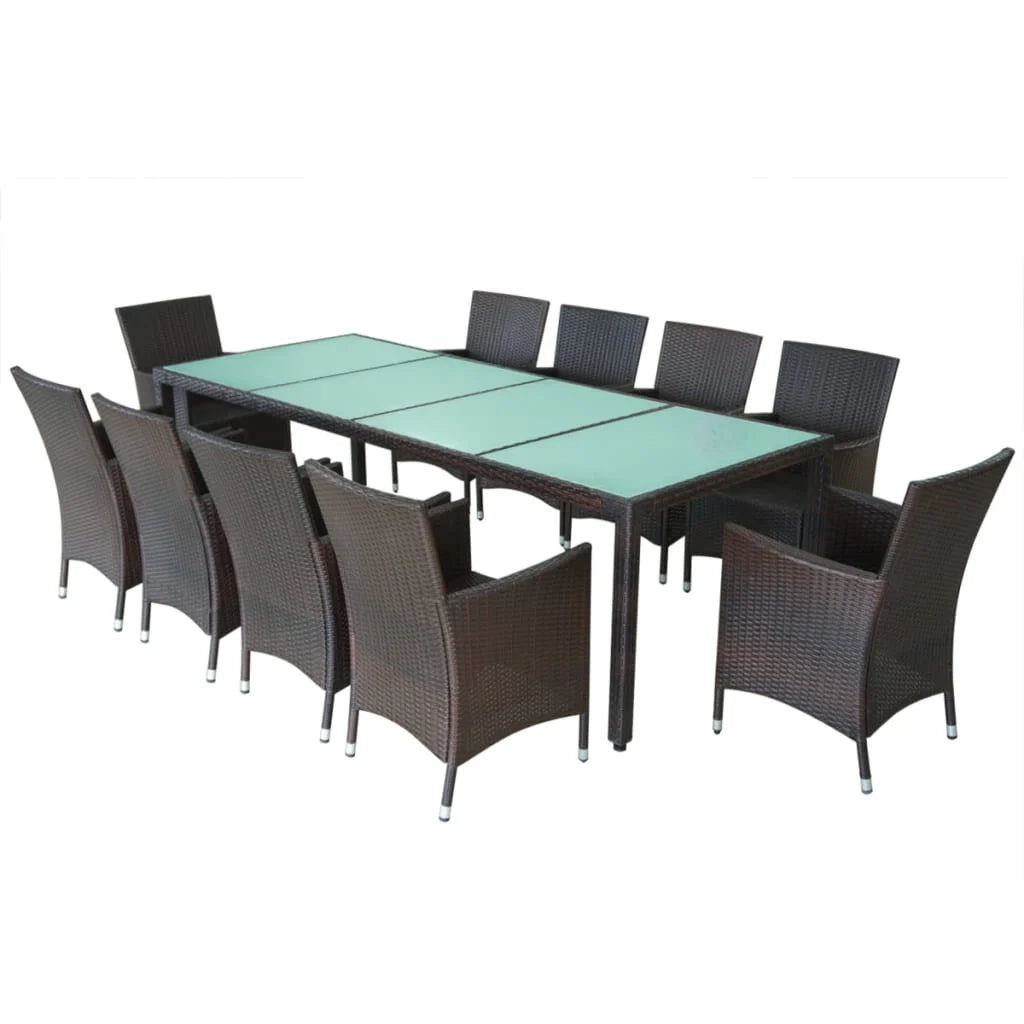 Set di mobili da giardino mobili da esterno 11 pezzi con cuscini resina intrecciata marrone 02_0015433