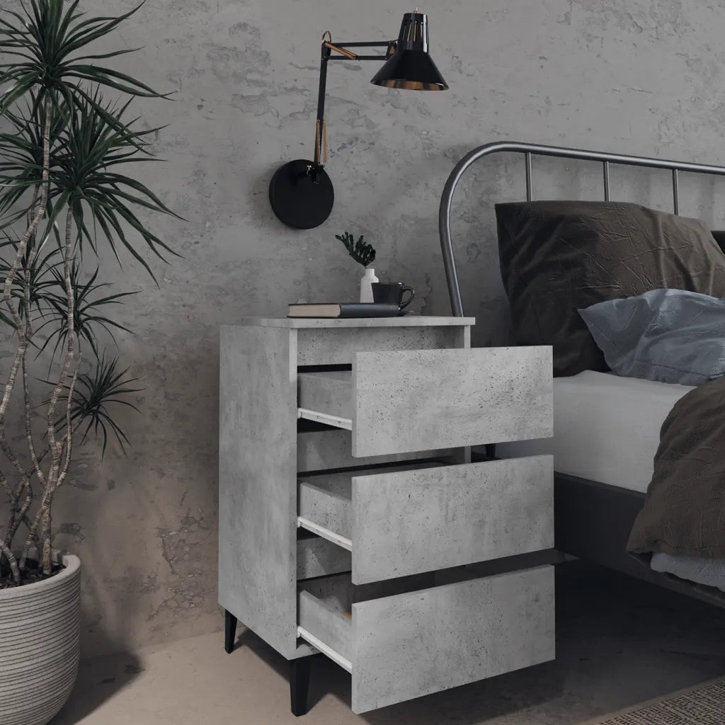 Comodino | Armadio da Notte | Mobiletto da notte con Gambe in Metallo Grigio Cemento 40x35x69 cm
