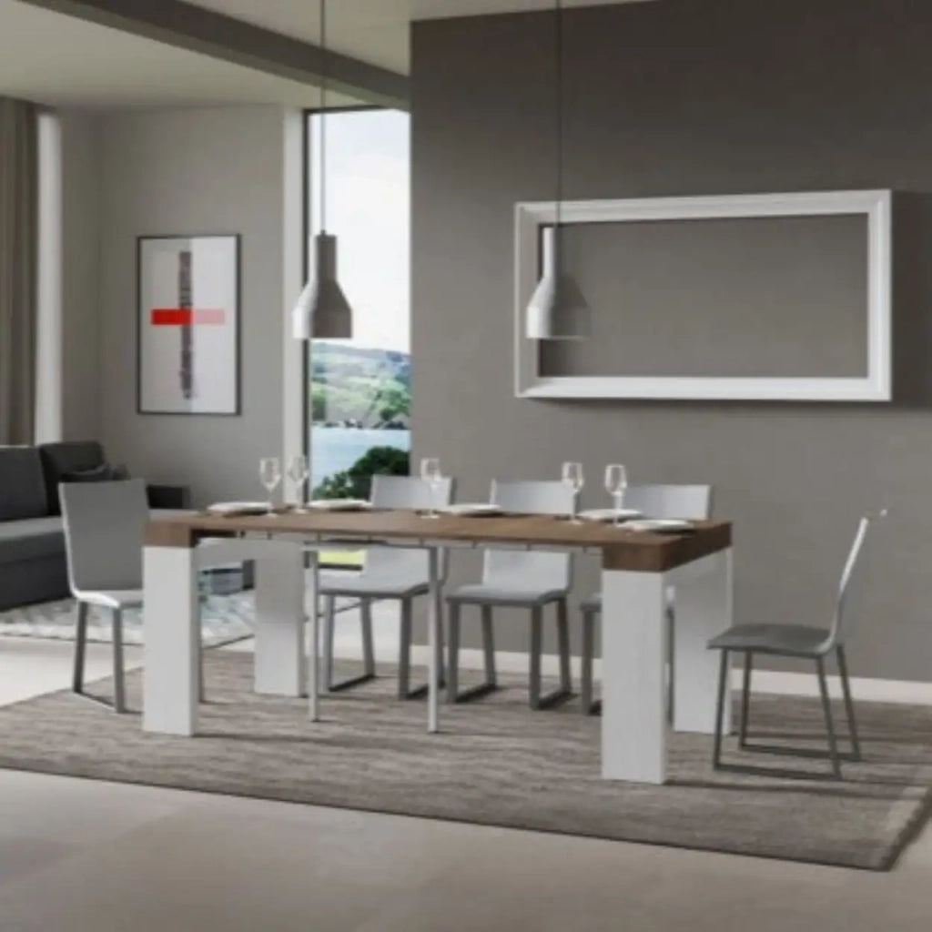 Consolle allungabile 90x40/196 cm Roxell Mix Small piano noce - struttura bianco frassino