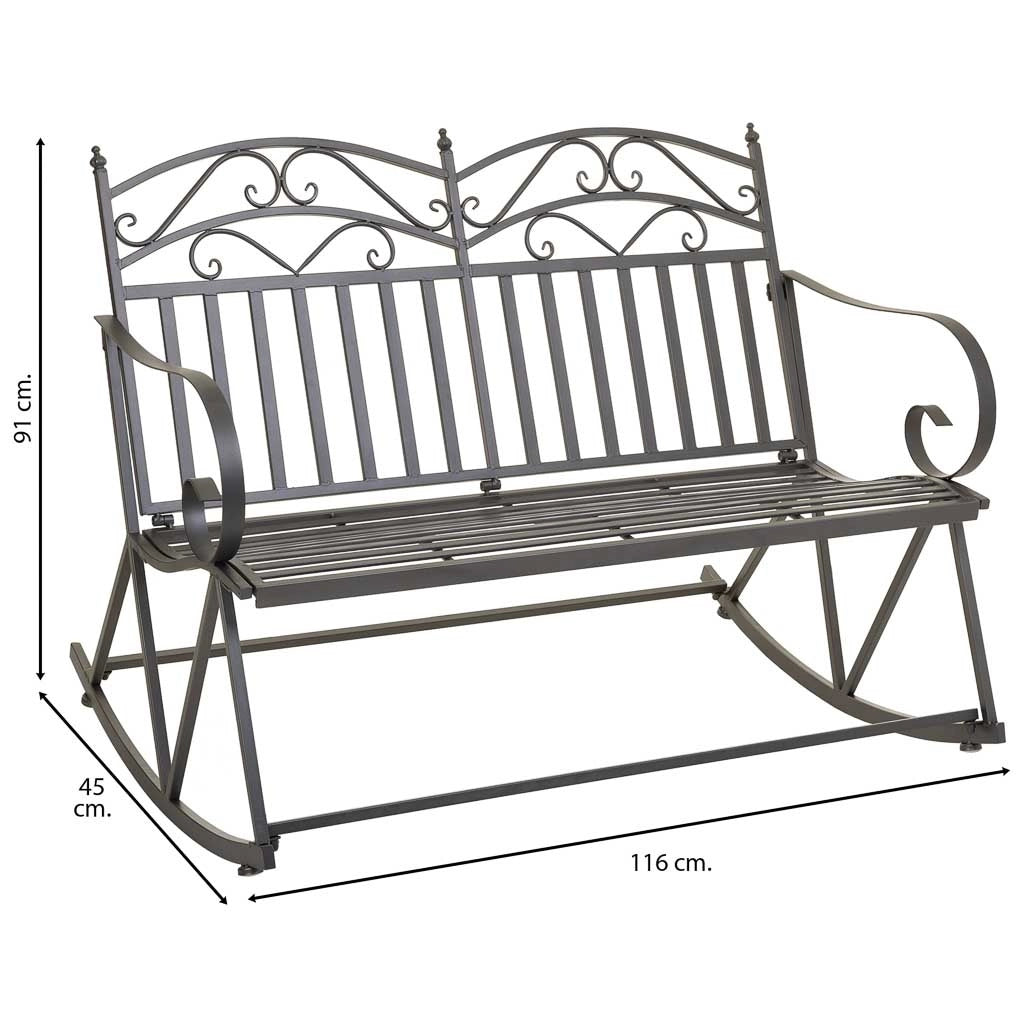 Divano a dondolo in ferro battuto marrone 116x45x91h cm