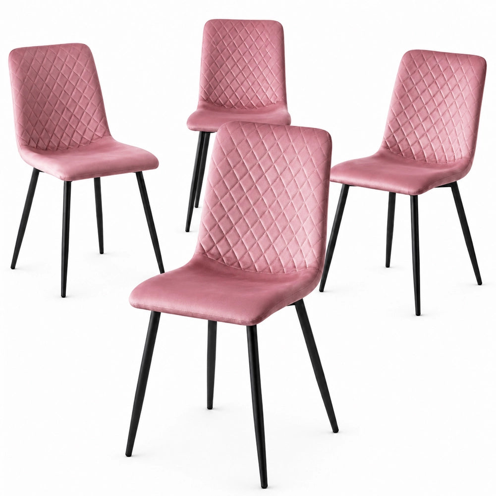 Set 4 Sedie Rosa con Rivestimento in Velluto e Piedi Neri Seduta Ergonomica