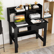 Scrivania con ripiano, scrivania per computer con cassetto e stazione di ricarica, porta USB e Type-C, 95 x 56 cm, tavolo da toeletta senza specchio (nero)
