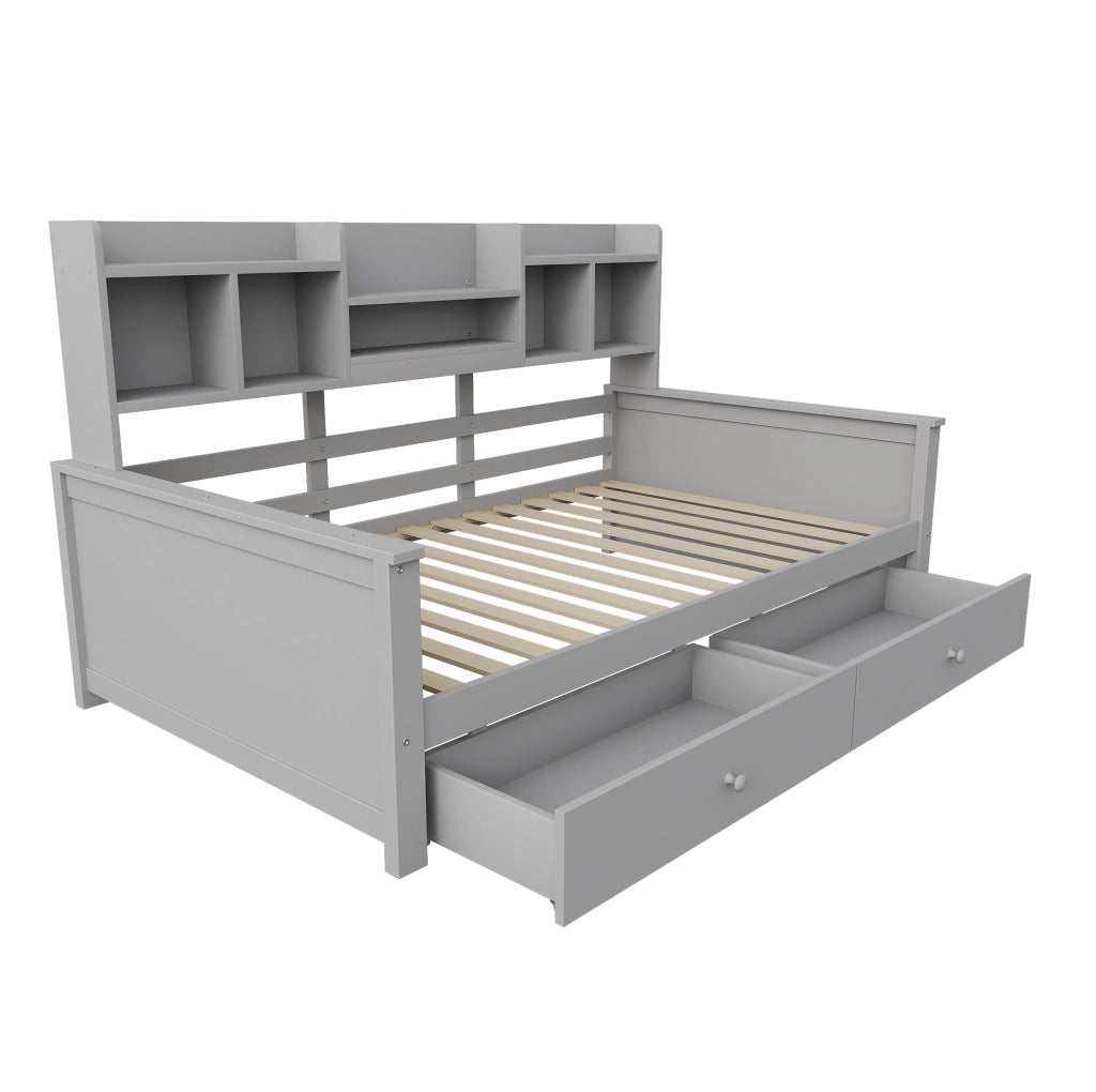 Letto singolo 90x200 cm con cassetti e vani laterali grigio