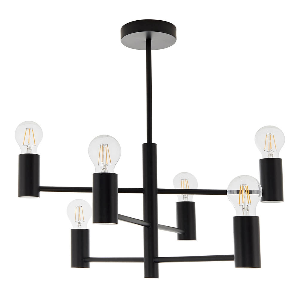 Plafoniera industriale nera opaca asimmetrica 6xE27 Endon