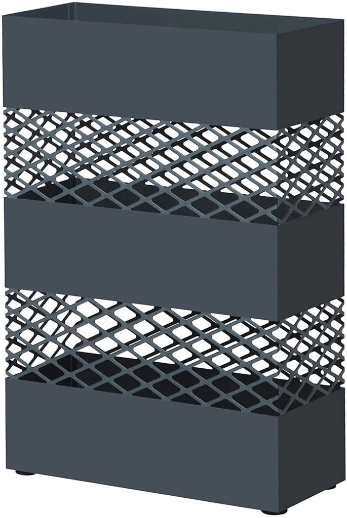 Supporto portaombrelli in metallo per ombrelli 28 x 12 x 41 cm rettangolare con presa acqua 4 ganci motivi traforati grigio antracite 12_0000878