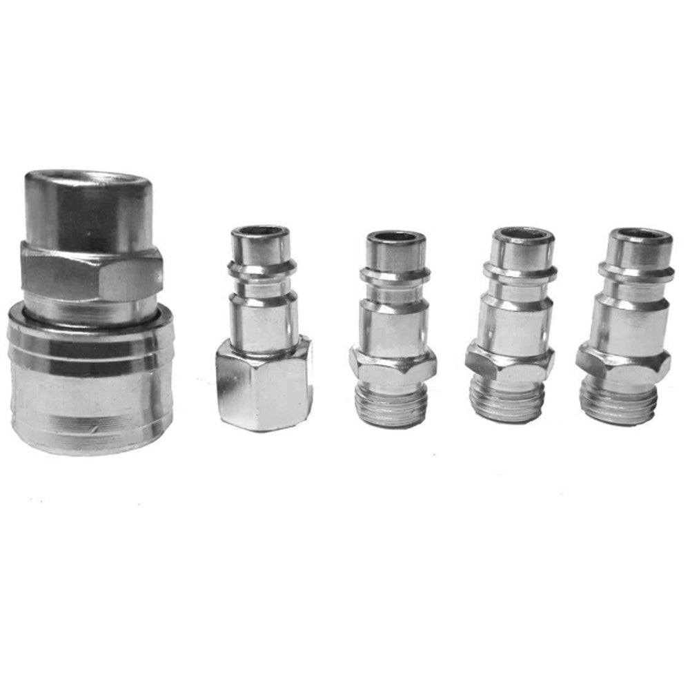 Trade Shop - Set 5 Pz. In Acciaio Raccordi 1/4" Tubo Connettori Connettore Aria Manichetta Maschio Femmina -