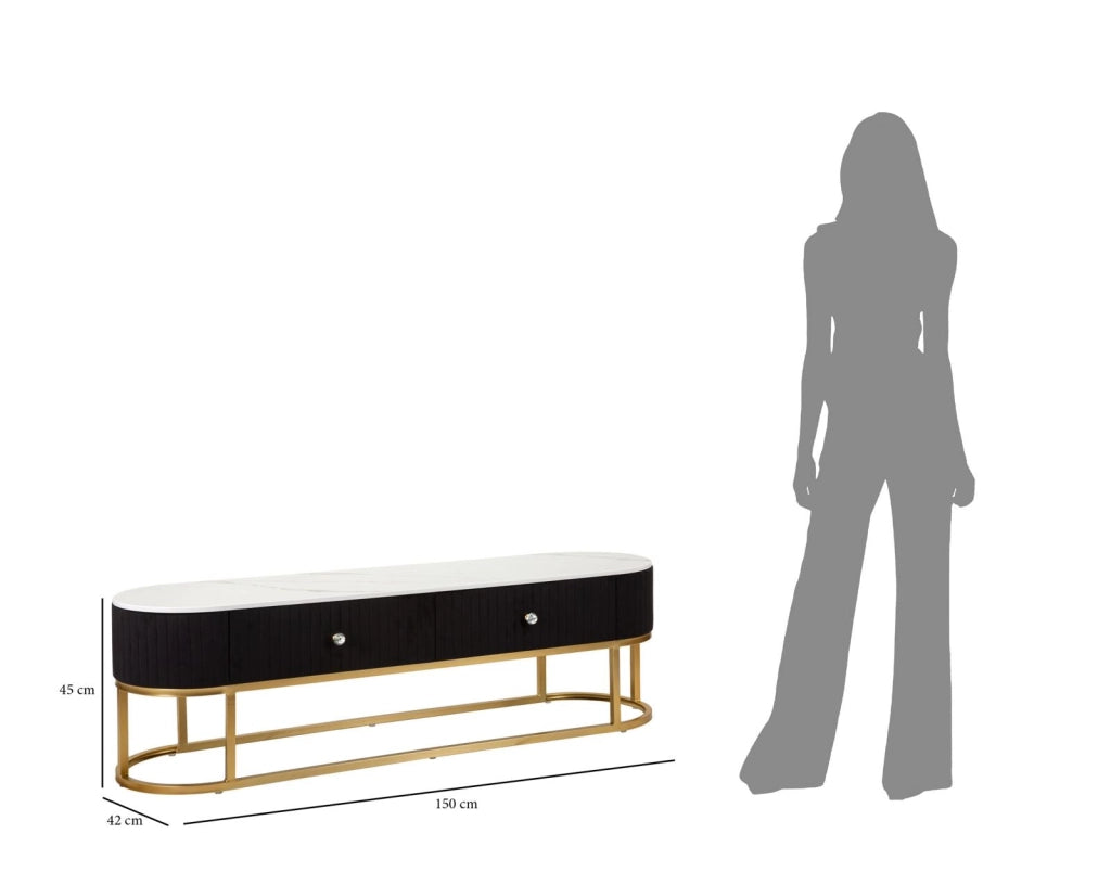 Mobile Tv Montpellier Nero 150x42x45 cm in Ferro Legno