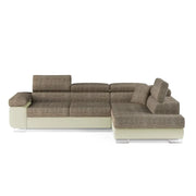 Divano ad angolo convertibile MENTON beige bouclé – 4 posti con vano contenitore e poggiatesta
