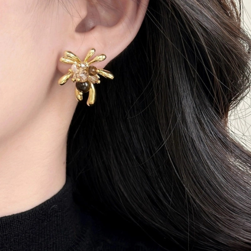 Orecchini Golden Firework Pearl Crystal Tiger Eye