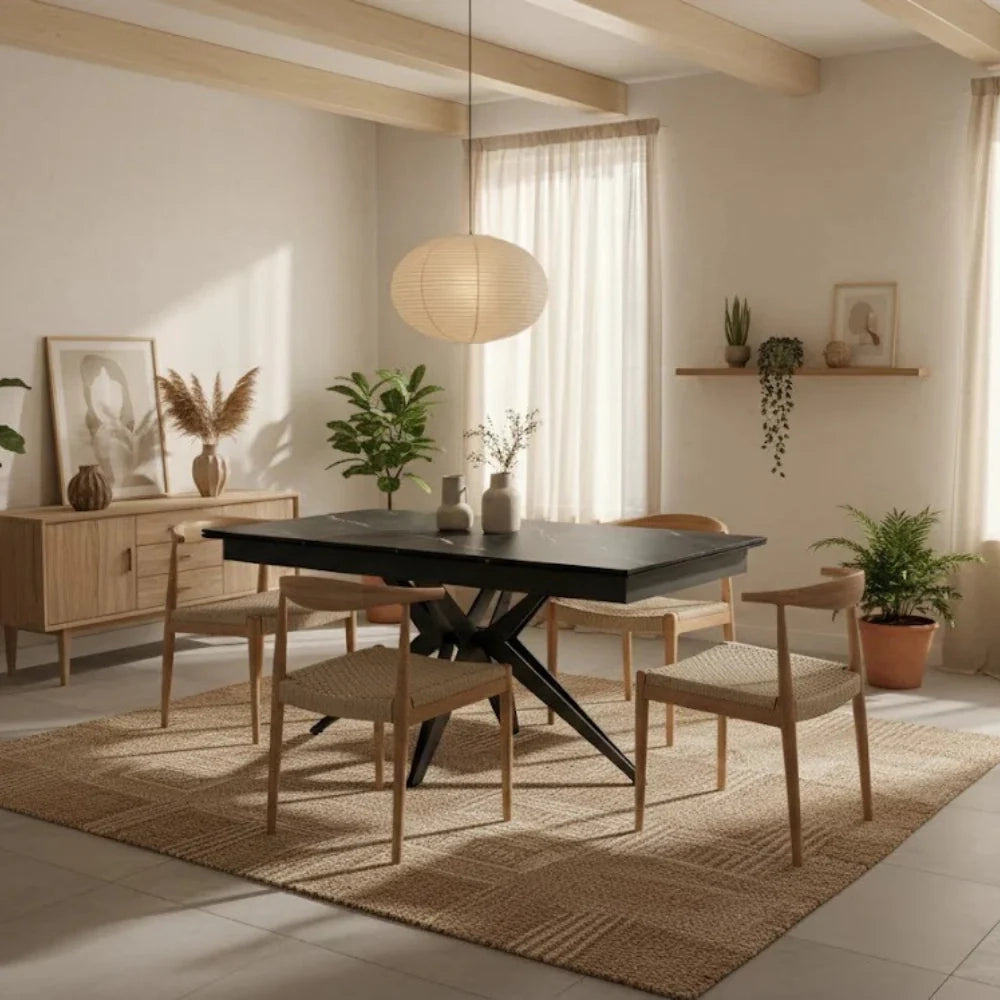 Tavolo da pranzo allungabile in ceramica effetto marmo nero Caesar 160-240x90 cm fino a 10 posti | Duzzle