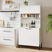 Armadio da cucina con piano di lavoro, armadietto a buffet con stazione di ricarica, buffet da cucina con porta bicchieri da vino e scaffale regolabile, multiuso, 80 x 40 x 164 cm
