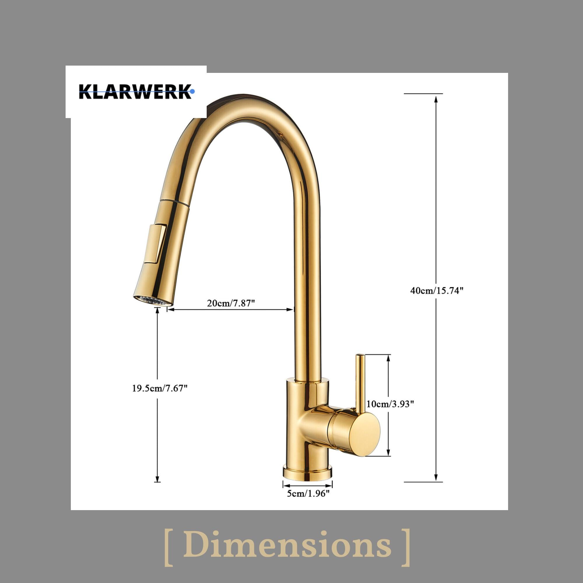 JANA | Rubinetto da cucina estraibile Premium in acciaio inox oro lucido miscelatore arco alto | gastro alta pressione ruotabile a 360° 2 attacchi