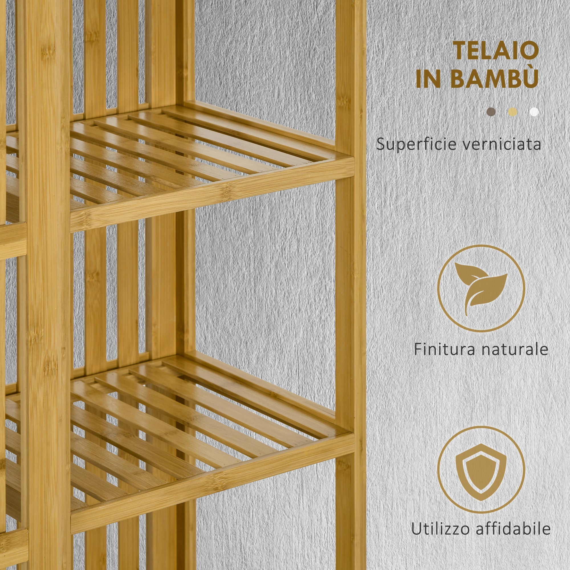 Armadio Aperto 2 Ante Scorrevoli Appendiabiti e Ripiani 145x35x165 cm in Bambù