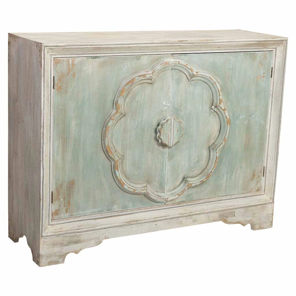 Credenza in legno con 2 porte in finitura invecchiata 120x38x92