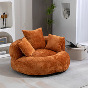 Sedia pouf lazy in chenille arancione 108x108x52 cm; con schienale alto e braccioli