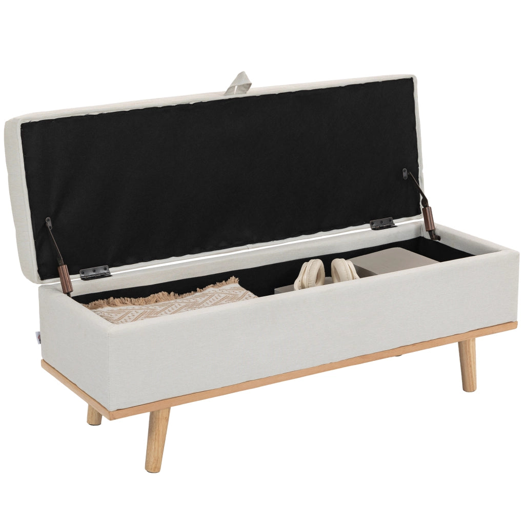 Panca Contenitore Imbottita in Tessuto ¨C zephmum ¨C Crema, 118x42x45 cm